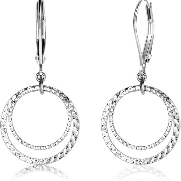 Sterling Silver Dangle Earrings Women Gold Silver Textured Circle Jewelry Gift - Picture 1 of 7